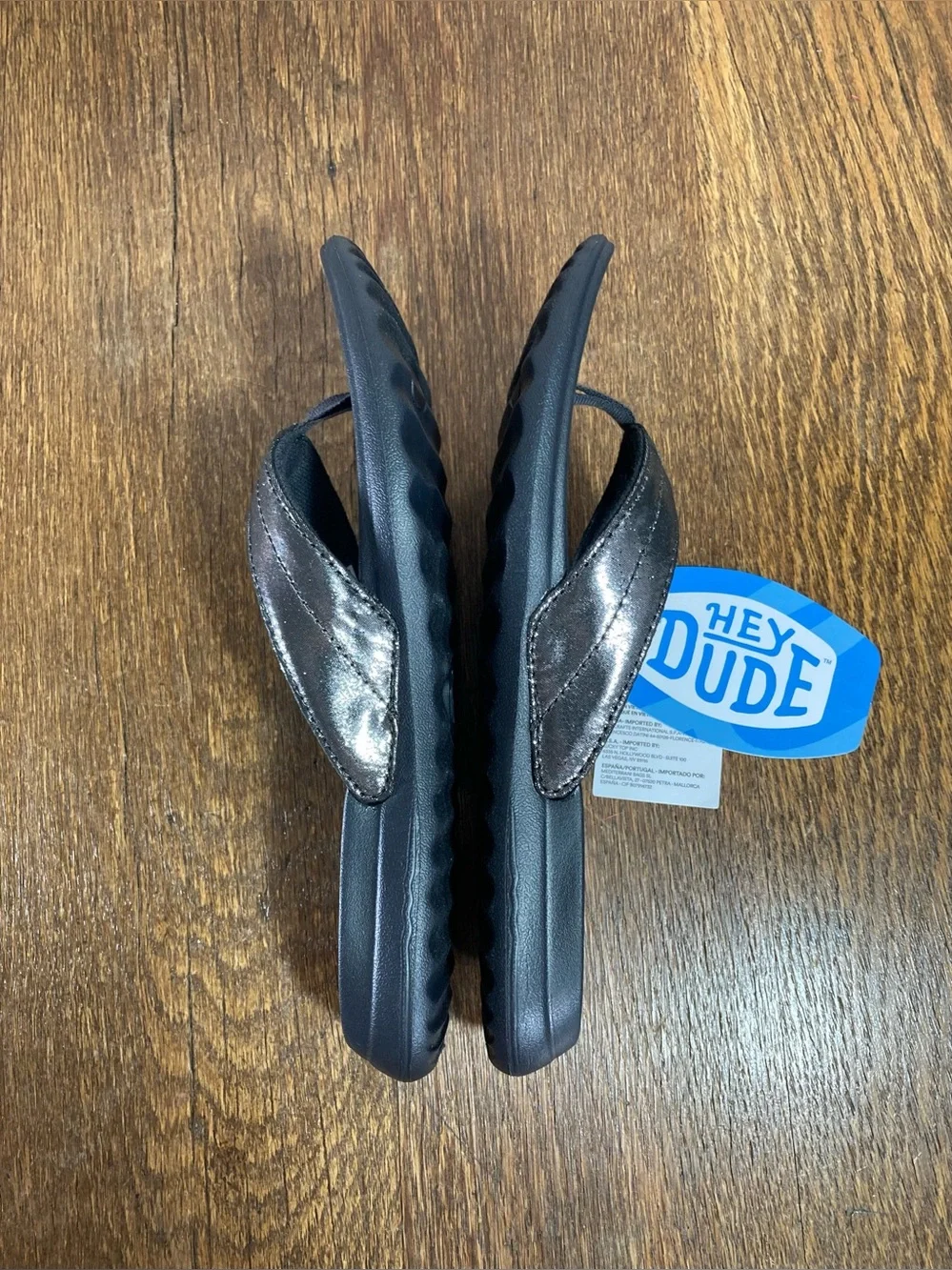 NWT Hey Dude Christi Classic Flip Girls Size Y2 (EU 34) Black Shimmer